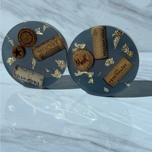Set of 2 handmade epoxy/resin Coasters with Cork and Gold Accents. High end cork